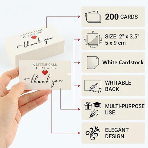 200Pcs Thank You Cards for Small Business, 2 x 3.5 Inches/5 x 9 cm A Little Card to Say A Big Thank You, Customer Appreciation Notes for Packaging Essentials Supplies in Kuwait