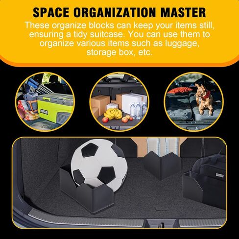 Rislobx 4PCS Car Trunk Organizer Blocks with Hook and Loop Fastener, Automotive Tidy Storage Organisation Accessories for Truck, SUV, Sedan, Available to Wool Carpet (Black) in Kuwait