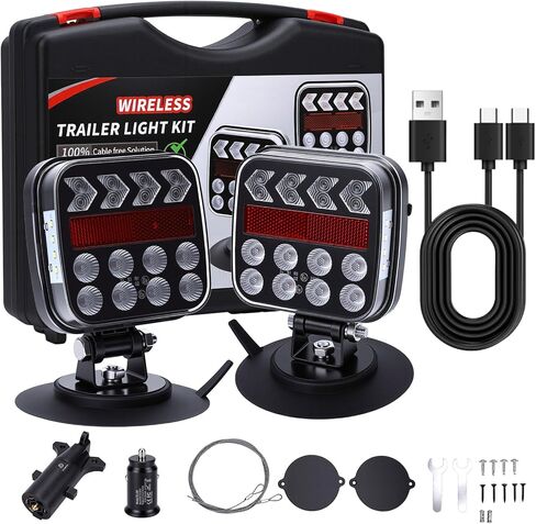 Wireless Magnetic LED Trailer Lights, 2.4GHz Stable Signal up to 100ft, Rechargeable USB-C Portable Light Kit, Brake Lights for Trucks (Transparent) in Kuwait