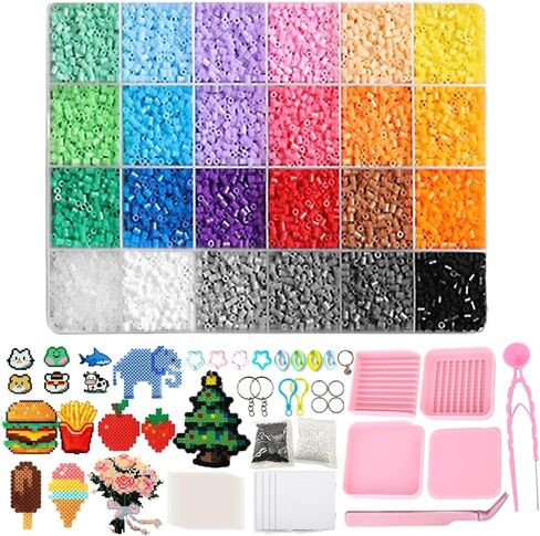 Fuse Beads Kit-48 Colors 24000 2.6mm-Easy DIY, Built-in Iron | DIY Crafts Supplies for Women, Great Supplies for Fuse Beads Artist, Art Decorations for Room, Ideal Gift,Pixel Art (48 Colors) in Kuwait