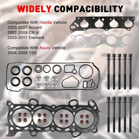 مجموعة حشية رأس الأسطوانة HS26243PT MLS مع مسامير رأس ES71333 متوافقة مع Honda Acura 2003-2011 Accord CR-V Element TSX 2.4L L4، استبدال #HGS228 K24A2 K24A4 K24A8 K24Z1، مجموعة كاملة مكونة من 48 قطعة in Kuwait