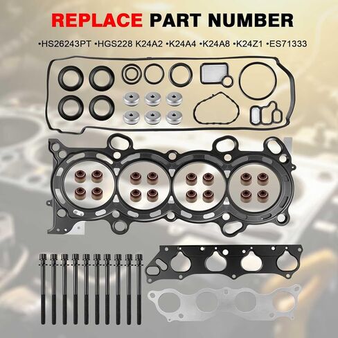 مجموعة حشية رأس الأسطوانة HS26243PT MLS مع مسامير رأس ES71333 متوافقة مع Honda Acura 2003-2011 Accord CR-V Element TSX 2.4L L4، استبدال #HGS228 K24A2 K24A4 K24A8 K24Z1، مجموعة كاملة مكونة من 48 قطعة in Kuwait