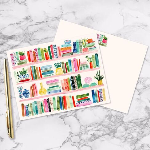 Whaline 24 Pack Bookshelf Stationery Cards with Envelopes Stickers Watercolor Plant Shelf Blank Note Cards Double-Sided Greeting Card for Housewarming Thank You Birthday in Kuwait