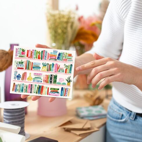 Whaline 24 Pack Bookshelf Stationery Cards with Envelopes Stickers Watercolor Plant Shelf Blank Note Cards Double-Sided Greeting Card for Housewarming Thank You Birthday in Kuwait