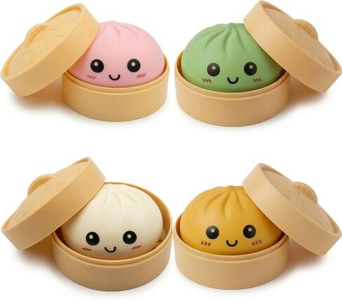 4 PCS Tie Dye Dumpling Squishies with Box, Colorful Mystery Squishys Dumplings Stress Relief Balls Fidget Sensory Toy,Bao Bun with Food Steamer Stretchy Desk Squeeze Toys in Kuwait