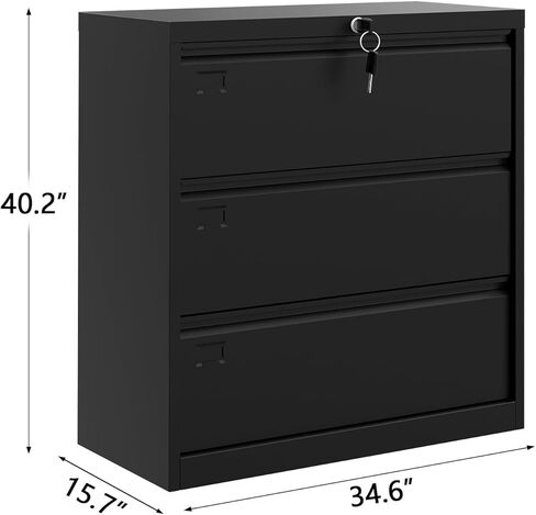 GarveeHome Lateral File Cabinet 3 Drawer, Metal Filing Cabinet with Lock & Keys, Fit Letter/Legal/A4 Size Documents, Easy to Assemble for Home Office & Workspaces in Kuwait