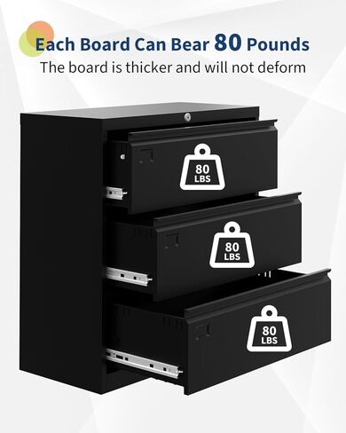 GarveeHome Lateral File Cabinet 3 Drawer, Metal Filing Cabinet with Lock & Keys, Fit Letter/Legal/A4 Size Documents, Easy to Assemble for Home Office & Workspaces in Kuwait