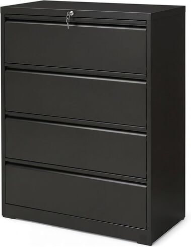Simpli-Magic 4 Drawer Lateral File Cabinet with Lock Metal Filing Cabinet for Home Office with Business Card Holder Hanging Letter Legal F4 A4 Black in Kuwait