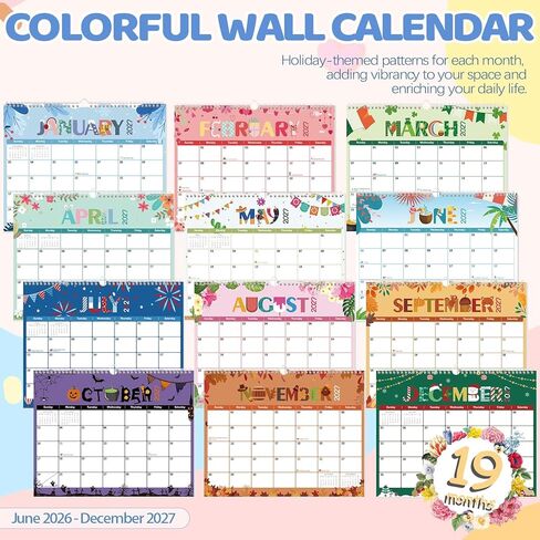 GuassLee Wall Calendar 2026-2027, 19 Months Running from Jun. 2026 to Dec. 2027, 14" X 11" Paper Hanging Planner Wall with Thick Paper for Office Home Planning & Organizing in Kuwait