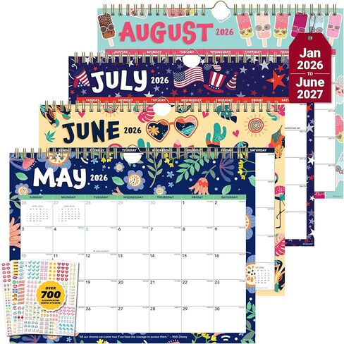 Decorably 18 Months Colorful Landscape Wall Calendar with Stickers January 2026 to June 2027, 14.5x11.5in Spring-Bound Sheets with Inspirational Quotes for Office, Home and School in Kuwait