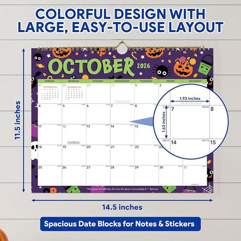 Decorably 18 Months Colorful Landscape Wall Calendar with Stickers January 2026 to June 2027, 14.5x11.5in Spring-Bound Sheets with Inspirational Quotes for Office, Home and School in Kuwait