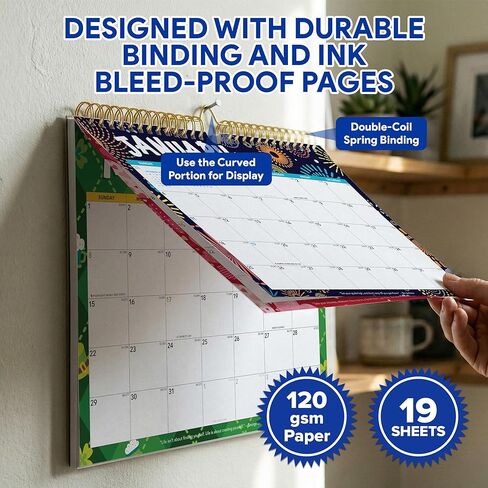 Decorably 18 Months Colorful Landscape Wall Calendar with Stickers January 2026 to June 2027, 14.5x11.5in Spring-Bound Sheets with Inspirational Quotes for Office, Home and School in Kuwait