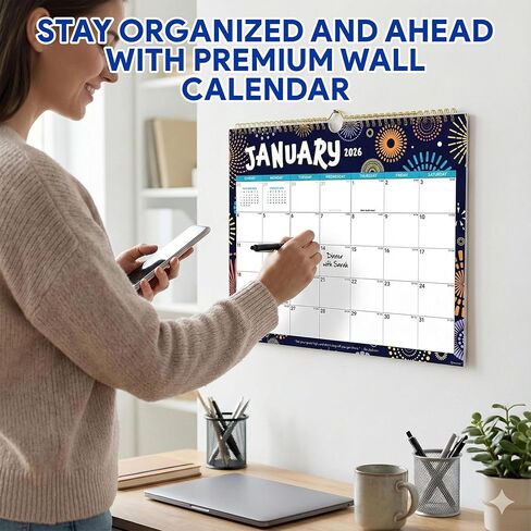 Decorably 18 Months Colorful Landscape Wall Calendar with Stickers January 2026 to June 2027, 14.5x11.5in Spring-Bound Sheets with Inspirational Quotes for Office, Home and School in Kuwait