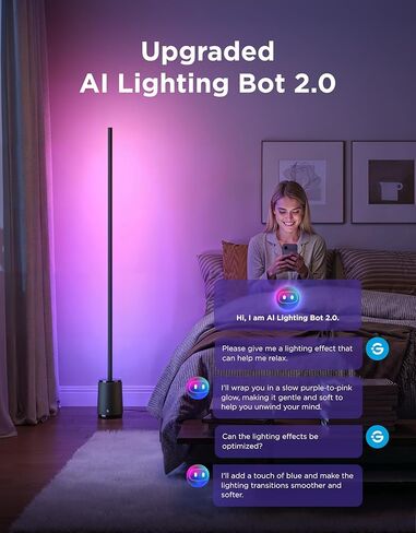 Govee Floor Lamp 3 Lite, Smart RGBIC LED Corner Lamp Compatible with Alexa, SmartThings, Matter, 1400lm Dimmable Color Changing Tall Standing Light with Music Sync for Living Room Bedroom Gaming Room in Kuwait