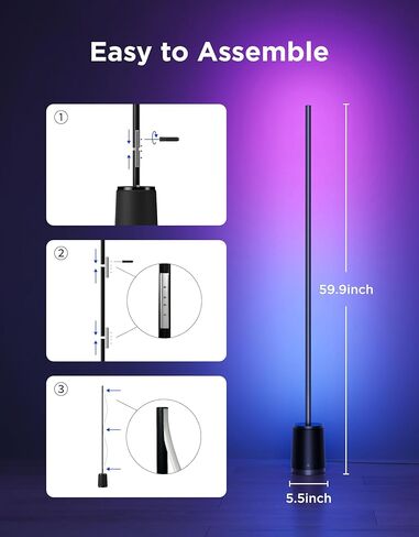 Govee Floor Lamp 3 Lite, Smart RGBIC LED Corner Lamp Compatible with Alexa, SmartThings, Matter, 1400lm Dimmable Color Changing Tall Standing Light with Music Sync for Living Room Bedroom Gaming Room in Kuwait
