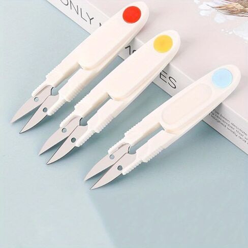 4 Pack V Shape Plastic Spring Yarn Scissors with Colored Handles, Ergonomic Thread Snips for Cross Stitch Handicraft and Precision Cutting, Handicraft Tool Essential in Kuwait
