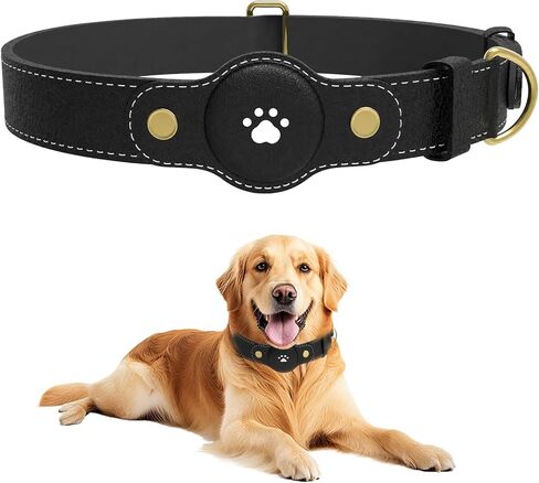 Adjustable AirTag Dog Collar – Waterproof Nylon Pet Collar with Built-in Air Tag Holder and D-Ring Leash Attachment Comfortable Padded, Heavy Duty Dog Collars – Fits Medium Large Dogs(Black) in Saudi Arabia