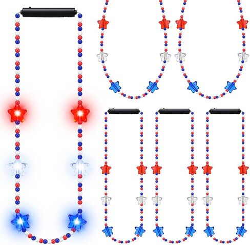Ecation 12 Pcs LED 4th of July Beads Necklace Patriotic Light up Necklaces Red White Blue Glow Necklaces Costumes Accessories for Independence Day Birthday Party Favors Supplies in Saudi Arabia