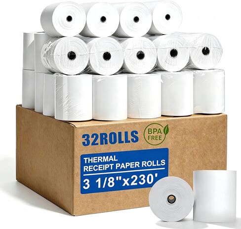 (10 Rolls) Thermal Receipt Paper Rolls 3 1/8" x 230, High-Speed Printing, BPA-Free, Compatible with Most Cash Registers, POS Systems & Credit Card Terminals - Premium Quality for Retail, Restaurant in Kuwait