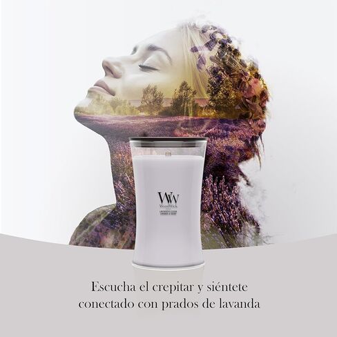 شمعة معطرة برائحة الساعة الرملية الكبيرة من وودويك | لافندر سبا | مع طقطقة الفتيل | وقت الحرق: ما يصل إلى 130 ساعة، سبا لافندر in Saudi Arabia