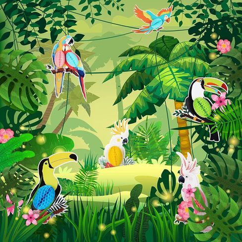 Tropical Party Supplies Tropical Birds Honeycomb Paper Hanging Decorations, 6 Pieces, Multicolor, Hawaiian Parrot Rainforest Theme, for Luau Party in Kuwait