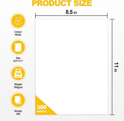 White Cardstock 8.5" x 11", 300 Sheets Heavyweight Card Stock Thick Printer Copy Paper, 110lb Premium Index Paper White Cardstock Bulk for Office, Printing, Copying, Drawing, DIY Crafts, Invitations in Kuwait