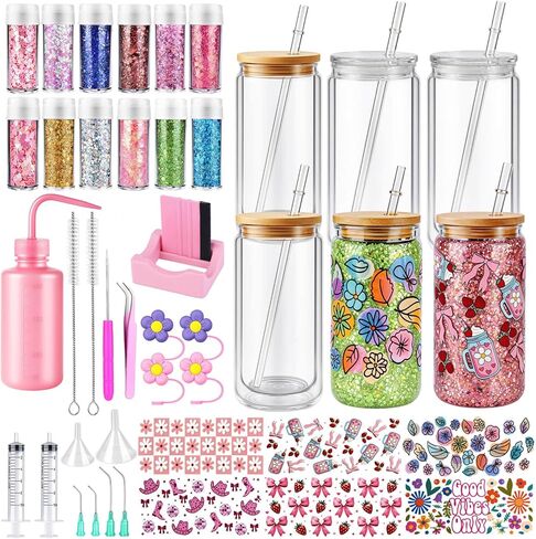 طقم المبتدئين من Snow Globe Tumbler، لوازم بهلوان Snowglobe - تتضمن أكواب أكريليك مزدوجة الجدار مثقوبة مسبقًا بوزن 16 أونصة، وأغلفة أكواب DTF للأشعة فوق البنفسجية، وقمع زجاجة ضغط لامع مختلط، وهدايا عيد ميلاد للفتيات والنساء in Kuwait