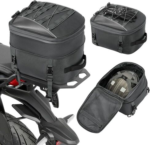 RAINSMORE Motorcycle Tail Bag 22-34L Expandable Dual-Use Rear Seat Bag Waterproof 1680D Motorbike Luggage Bag Backpack with Rain Cover Motorcycle Backpack for Sportbike Touring & Adventure in Kuwait