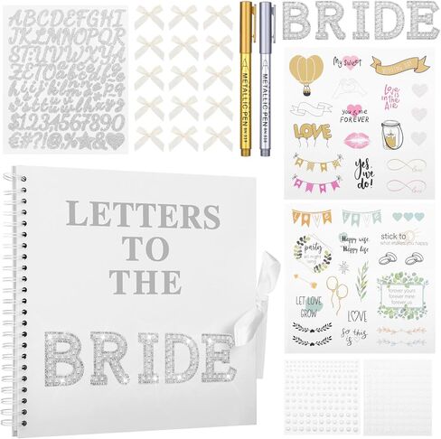 Wukfuiui Letters to The Bride Scrapbook 8 x 8 Inch Wedding Photo Album Kit DIY Guest Book for Bride with Metallic Pens Pearl Stickers Bows Memory Book with Thick Paper for Letters, Bridal Shower Gifts in Kuwait