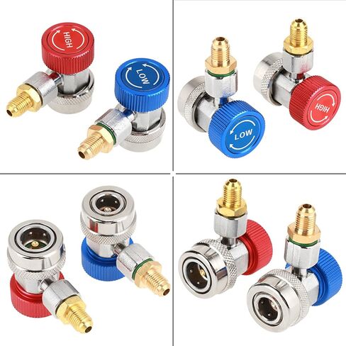Omabeta R134A Quick Coupler Connector Brass High Low Coupler Adapter 90 Degree 1 4 Inch Flare Male with Caps High Movement for Car AC Gauge Set Charging Diagnosis Evacuation in Kuwait