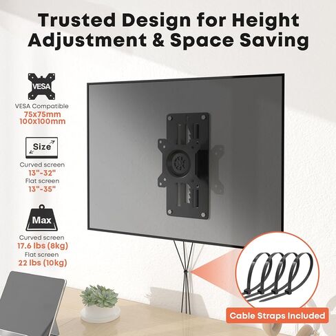 PUTORSEN Premium Height Adjustable Monitor Wall Mount up to 35 inch Ultrawide Screens, Low Profile VESA Wall Mount Monitor Holds up to 22lbs, Full Motion Computer Monitor Mount Wall, VESA 75/100,Black in Saudi Arabia