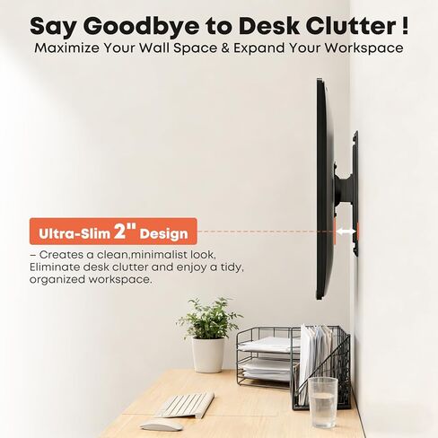 PUTORSEN Premium Height Adjustable Monitor Wall Mount up to 35 inch Ultrawide Screens, Low Profile VESA Wall Mount Monitor Holds up to 22lbs, Full Motion Computer Monitor Mount Wall, VESA 75/100,Black in Saudi Arabia
