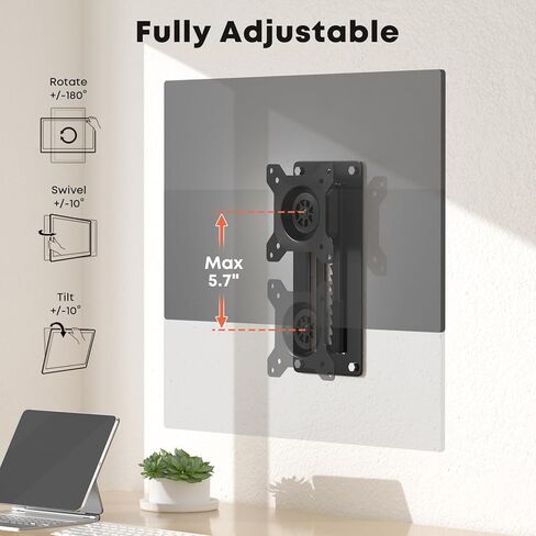 PUTORSEN Premium Height Adjustable Monitor Wall Mount up to 35 inch Ultrawide Screens, Low Profile VESA Wall Mount Monitor Holds up to 22lbs, Full Motion Computer Monitor Mount Wall, VESA 75/100,Black in Saudi Arabia