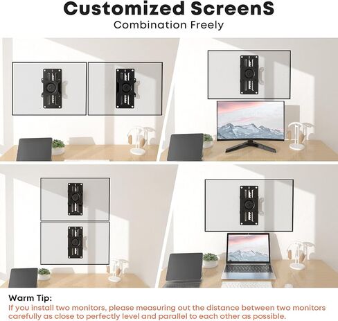 PUTORSEN Premium Height Adjustable Monitor Wall Mount up to 35 inch Ultrawide Screens, Low Profile VESA Wall Mount Monitor Holds up to 22lbs, Full Motion Computer Monitor Mount Wall, VESA 75/100,Black in Saudi Arabia