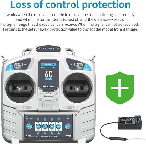 GoolRC Microzone MC6C 2.4GHz 6CH Remote Controller Mode 1 Transmitter and MC6RE Receiver Radio System for RC Airplane Drone Multirotor Helicopter Car Boat 6CH Receiver in Kuwait