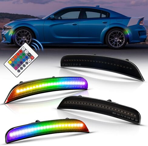 RGB LED Side Marker Lights Compatible with Dodge Charger 2015 2016 2017 2018 2019 2020 2021 2022 2023 Front Rear Fender Bumper Lamps 16-color Pack of 4 in Kuwait
