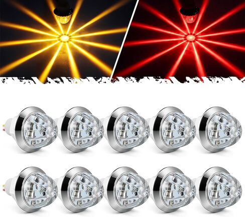 Partsam 10 Pcs 3/4 inch Amber to Blue LED Watermelon Side Marker Lights, 12V Dual Colors Turn Signal Warning Lights Side Clearance Lights Tail Griller Flash Lights for Trailer Truck RV Waterproof in Kuwait