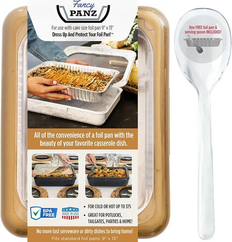 Fancy Panz 9x13- Inch Foil Cake Pan Dress Up & Protect Your Foil Pan Made in USA, Foil Pan & Serving Spoon Included. Hot or Cold Food. Stackable for easy travel. (Denim Blue) in Saudi Arabia