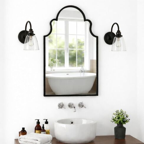 NXHOME Metal-Frame Accent Wall Mirror - Decorative Mirror Black Vanity Wall Mounted Mirror for Bathroom Living Room Bedroom 35.5×21.7 in in Saudi Arabia