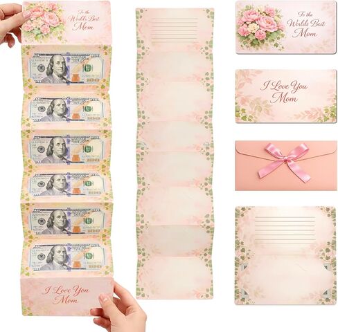 Mothers Day Money Envelope for Cash Gifts,7.1X3.5inch Mom Birthday Card with Butterfly Envelope, Money Holder with 6 Slots, Writable Back with Surprise Gift Idea for Mom (Pink Carnation) in Kuwait