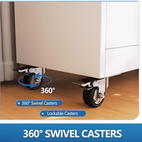 pozdeg خزانة ملفات جانبية قابلة للقفل مع مقبض معقوفة، خزانة ملفات متحركة ذات 3 أدراج مع عجلات، خزانة فولاذية متينة مضادة للصدأ لتنظيم مساحة عمل المكتب المنزلي (أبيض) in Kuwait