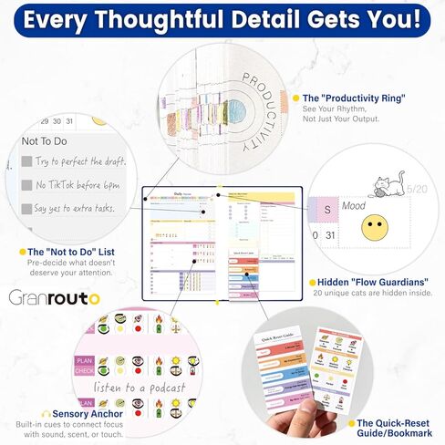 ADHD Planner for Adults – Undated Daily Executive Function Planner with Energy Task Management & Focus Tools, GRANROUTO B5 Hardcover Productivity Journal, Time Blindness & Neurodivergent Organizer in Kuwait