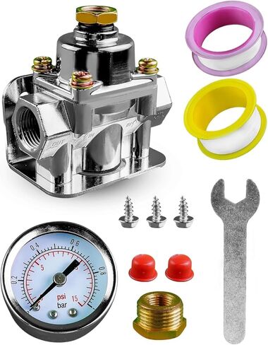 12-803 Adjustable Fuel Pressure Regulator Compatible with Holley and Edelbrock Carburetors, 4.5-9 PSI, 3/8" NPT, 1-in 2-Out (12-804) in Kuwait