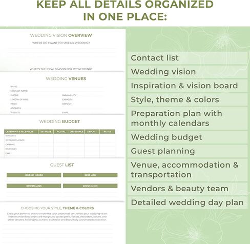 Clever Fox Wedding Planner Book and Organizer – Guided Wedding Planning Journal & Bridal Notebook with Tips & Checklists – Engagement Gifts for Bride or Engaged Couple (Green, White Foil) in Kuwait