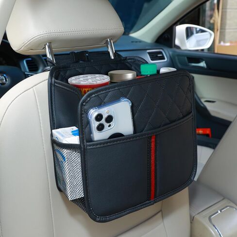 Car Seat Back Organizer, 1 Pack Multifunctional car organizers and storage with Cup Holders, Car Trash Can, Back of Seat Car Organizer for Kids & Adults, Universal for Most Cars, Black in Kuwait