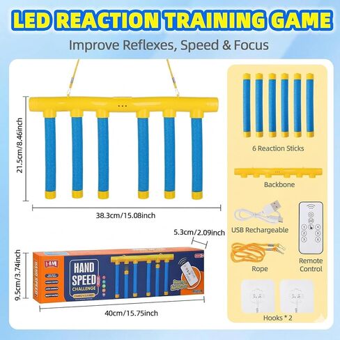 لعبة Reflex Drop Sticks، 6 أوضاع و3 سرعات لعبة تدريب التنسيق بين اليد والعين، لعبة تفاعلية ممتعة للإمساك بالعصي المتساقطة للأطفال والكبار والرياضيين، هدية حسية للعلوم والتكنولوجيا والهندسة والرياضيات، (أصفر أزرق) in Kuwait