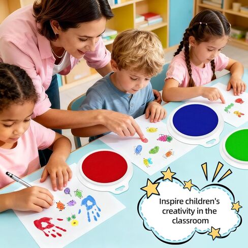 Zeustbonwe 6 Pcs 7-inch Large Washable Ink pad,Rainbow Stamp pad, Suitable for Hand and Foot Print Art,Children's Art Creation, and Scrapbooking,Paper Crafts,Leave a Mark on the Baby's Growth in Kuwait