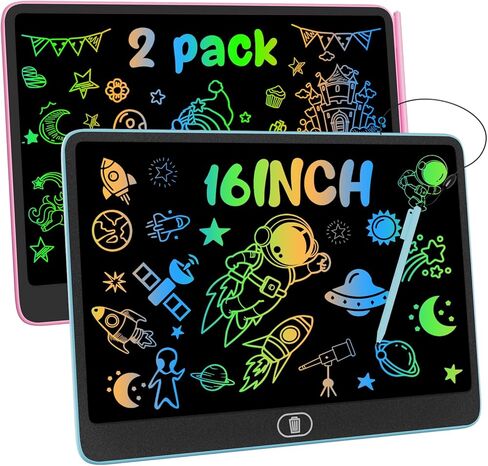 LCD Writing Tablet, 2PCS 16 Inch Colorful Drawing Pad for Kids, Eye Protection Drawing Pads with Lock & Erase FUNC, Birthday and Christmas Gifts for 3 4 5 6 7 8 Year Old Girls Boys in Kuwait