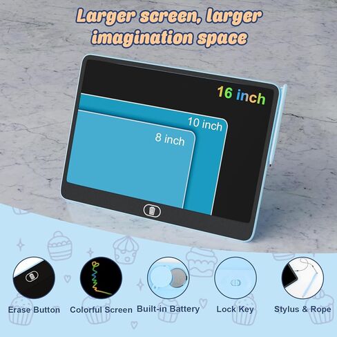 LCD Writing Tablet, 2PCS 16 Inch Colorful Drawing Pad for Kids, Eye Protection Drawing Pads with Lock & Erase FUNC, Birthday and Christmas Gifts for 3 4 5 6 7 8 Year Old Girls Boys in Kuwait