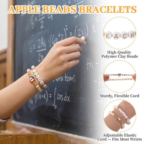 Wewounyl 6 Set Teacher Appreciation Gifts Bulk Crochet Pencil Apple Beads Bracelets with Thank You Teach Cards for Graduation Teacher's Day End of Year Teacher Gifts for Women Men Teachers in Kuwait